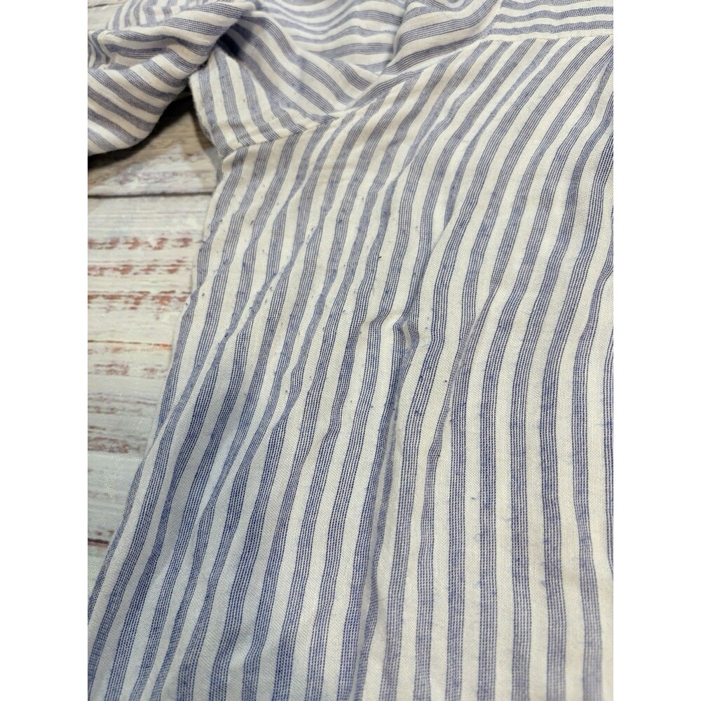 LOFT Blue White Striped Button Keyhole Round Neck Rayon Linen Blouse Size Small - Picture 9 of 12